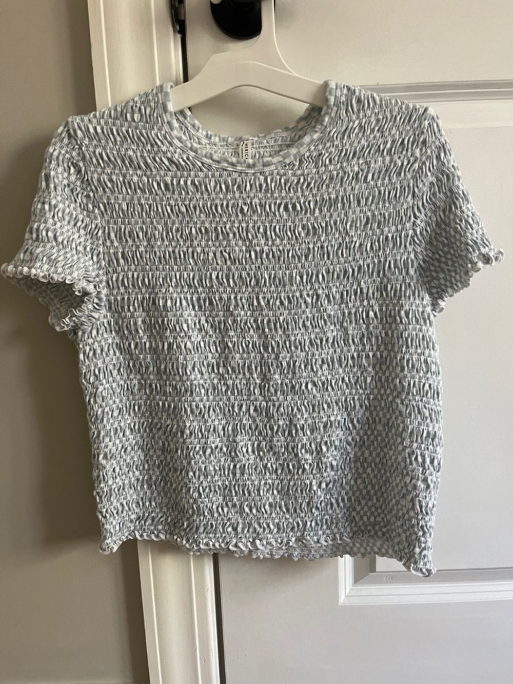 American Eagle Outfitters Light Blue Smocked Short Sleeve Tee
